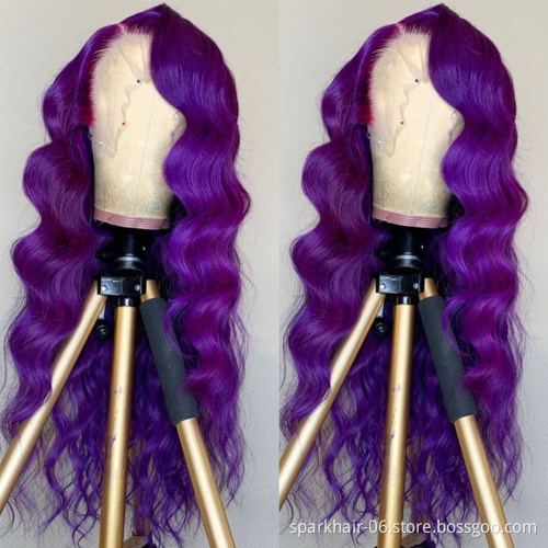 Brazilian Virgin Cuticle Aligned Wigs Human Hair 13x4 Lace Front Body Wave Purple Colored 100% Human Hair Wig for Black Women